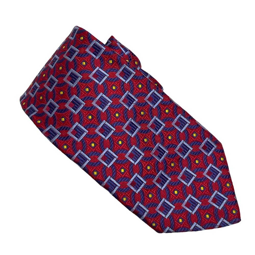 Robert Talbott Nordstrom Necktie Red Blue Yellow Squares Batik Geometric